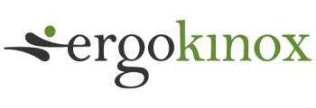 Logo de l’entreprise Ergokinox, avec une typographie moderne en noir et vert et un élément graphique fluide.